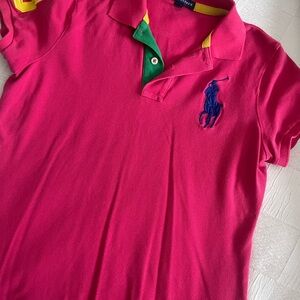 Ralph Lauren Pink and Green Big Pony Short Sleeve Tee Vibrant Style